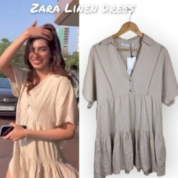 Zara Linen Blend Lace Trim Mini Dress Size Small Women - Picture 2 of 9